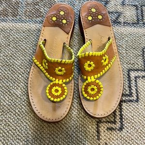 Tan and Neon Yellow Jack Rogers Sandals